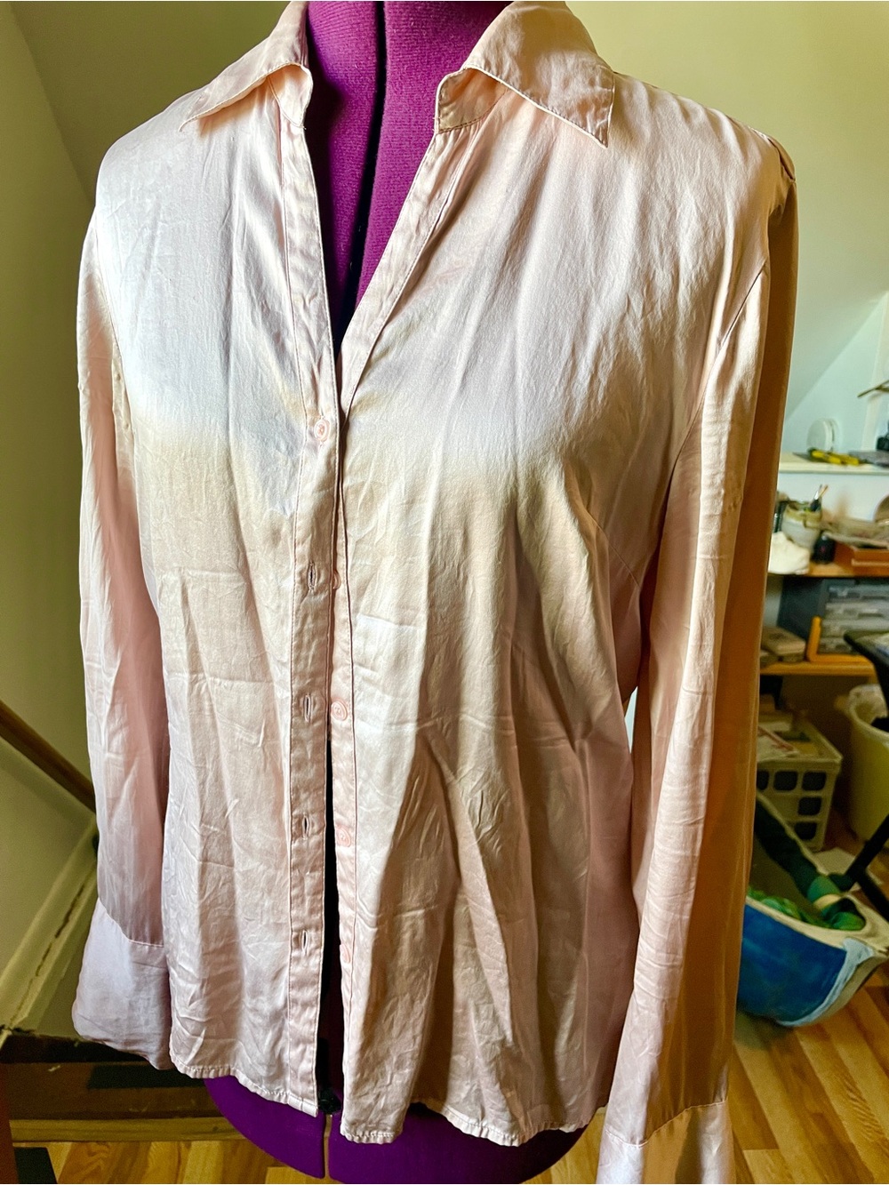 Fred David Pale Dusty Pink 100% silk Button-Down Blouse